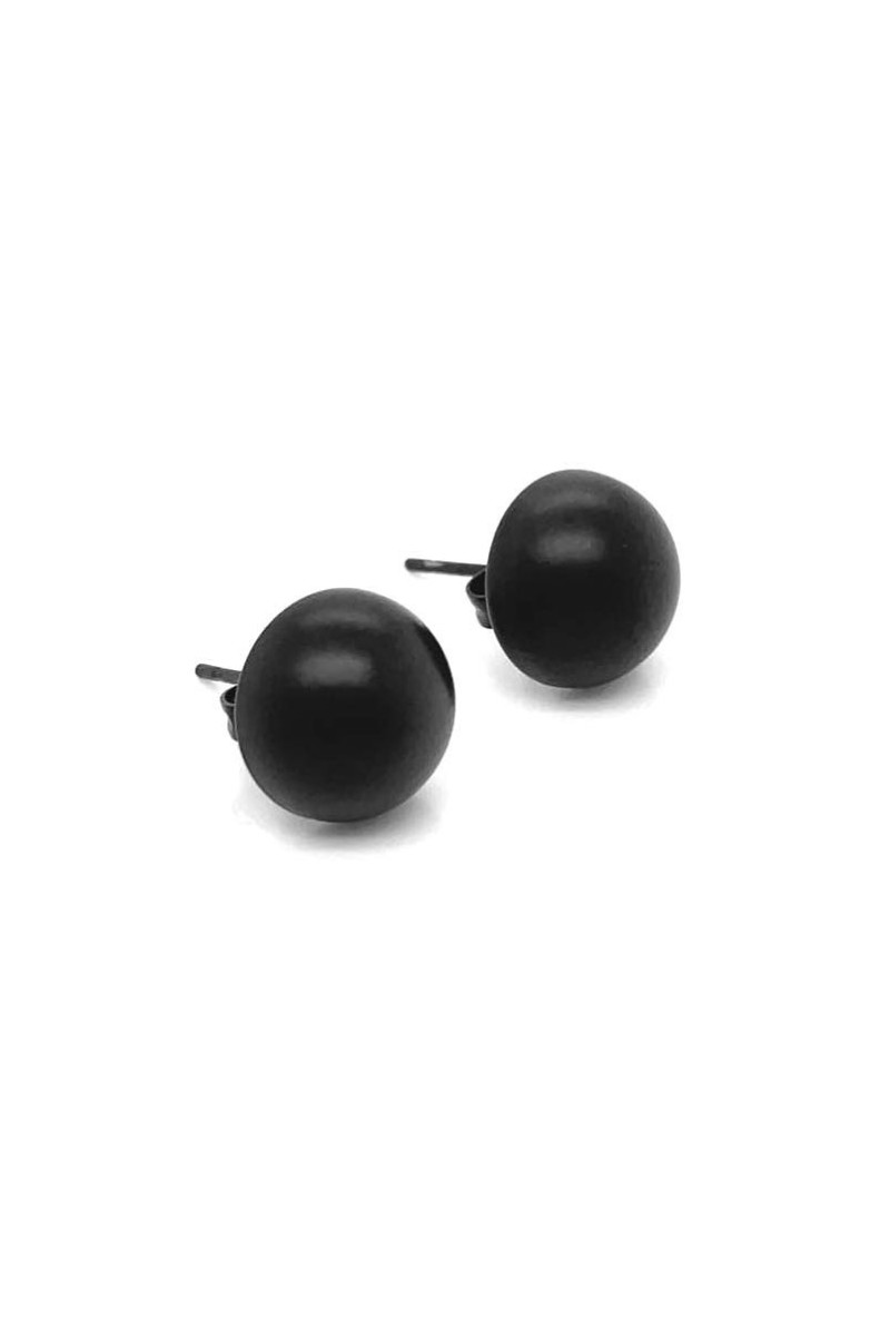 Delicate matte black stainless steel half-sphere stud earrings.
