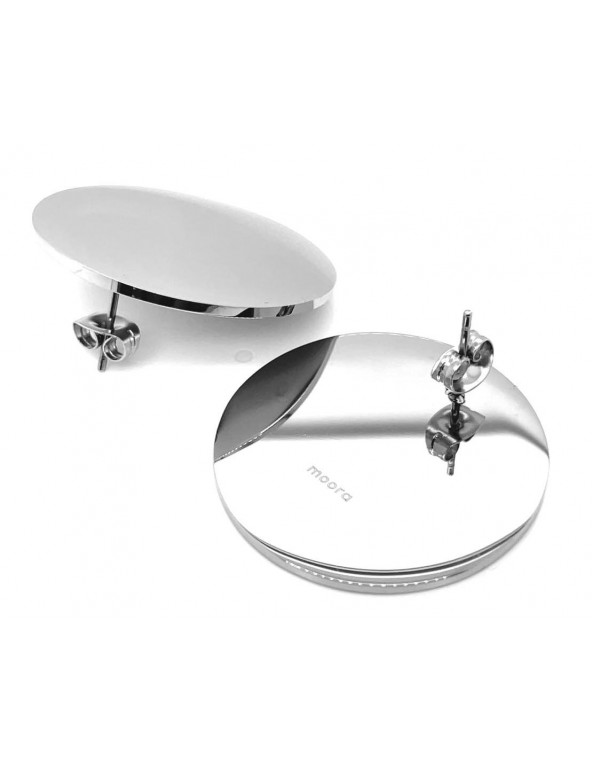 Shiny stainless steel hoop disc earrings, silver