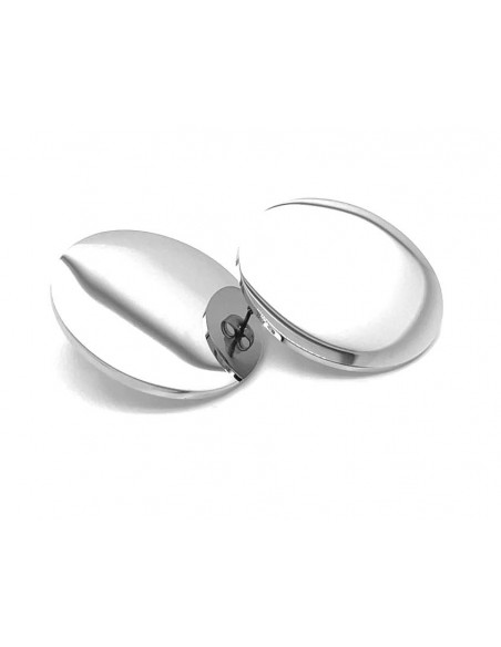 Shiny stainless steel hoop disc earrings, silver