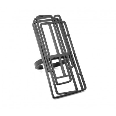 Large black matte stainless steel ring with a modern minimalist design