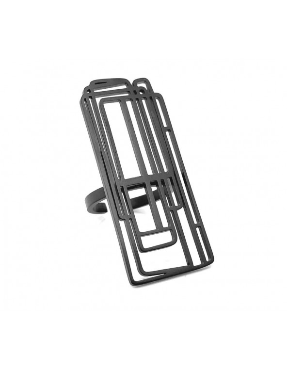 Large black matte stainless steel ring with a modern minimalist design