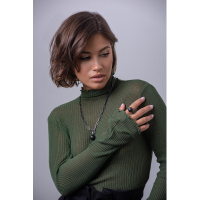 Black stainless steel choker with large links and decorative ball in matte finish 2