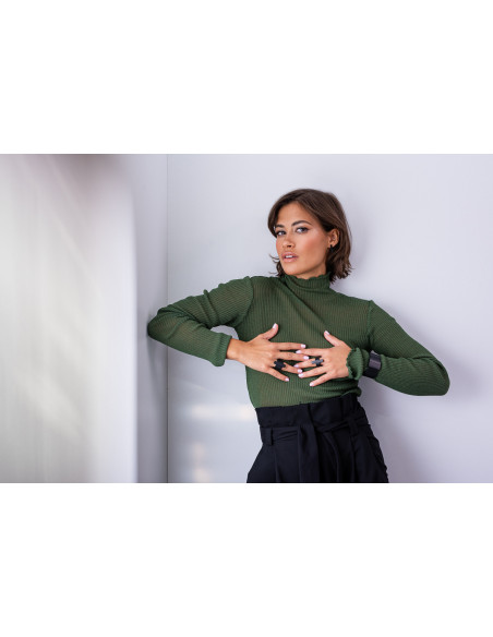 Ring made of leather and matte black stainless steel – minimalist and wide