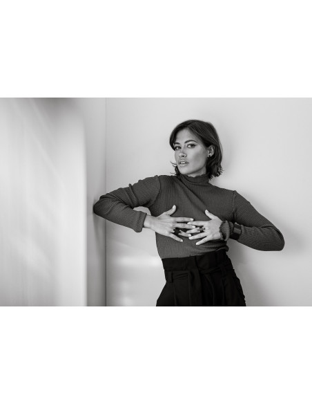 Ring made of leather and matte black stainless steel – minimalist and wide