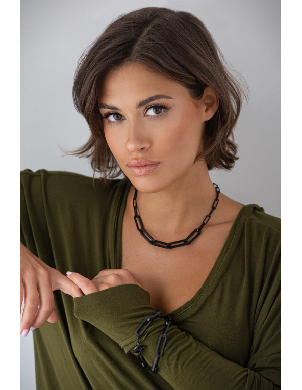 Black matte stainless steel choker with large rectangular links