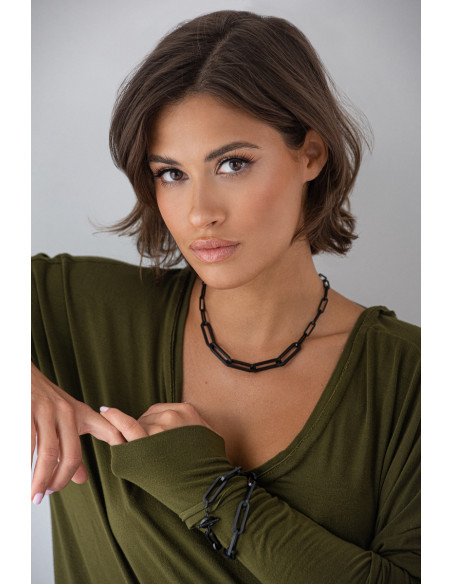 Black matte stainless steel choker with large rectangular links