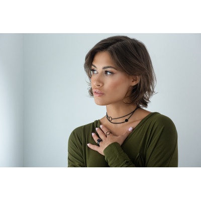 Double matte black stainless steel chain necklace with lobster clasp and adjustable length 2