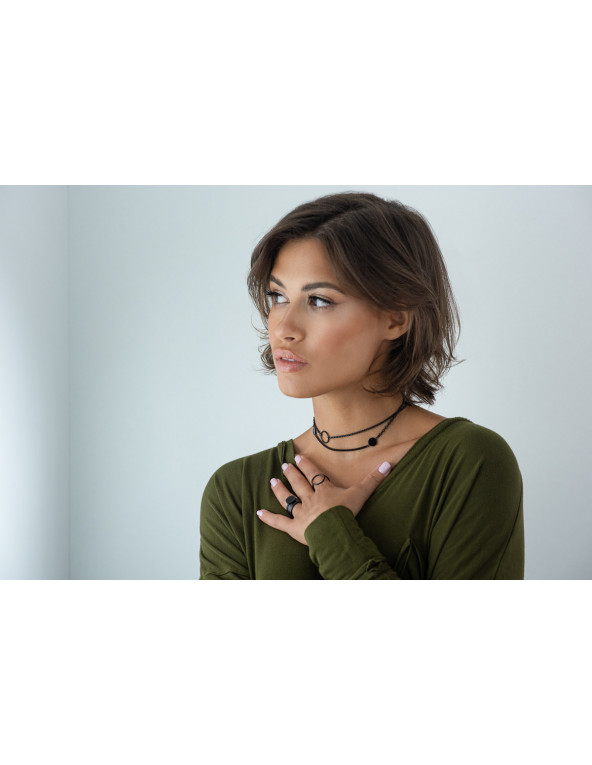 Double matte black stainless steel chain necklace with lobster clasp and adjustable length