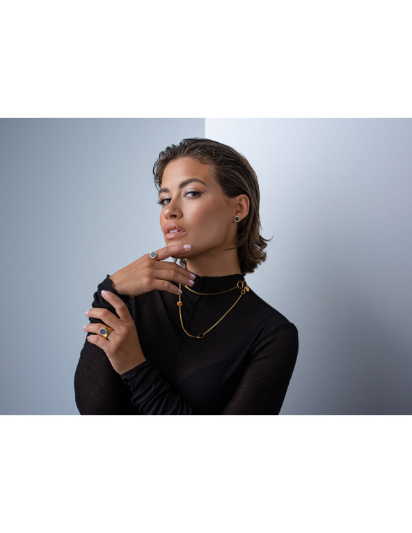 2-in-1 gold-plated stainless steel ring with black stone