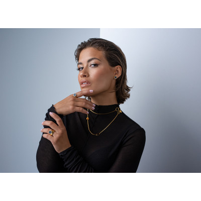 Gold-plated stainless steel ring with black stone 2