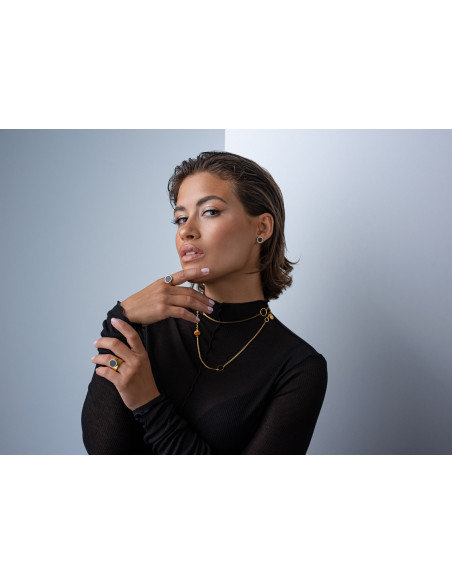 Gold-plated stainless steel earrings with black detail, minimalist design