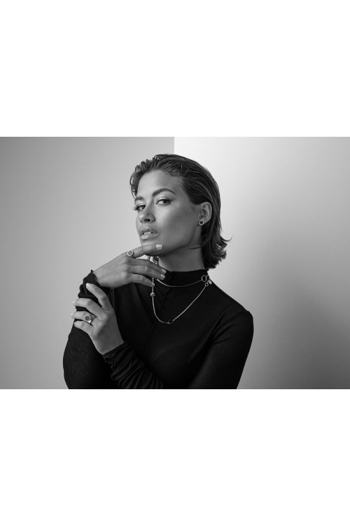 Minimalist stainless steel earrings in silver and black round design