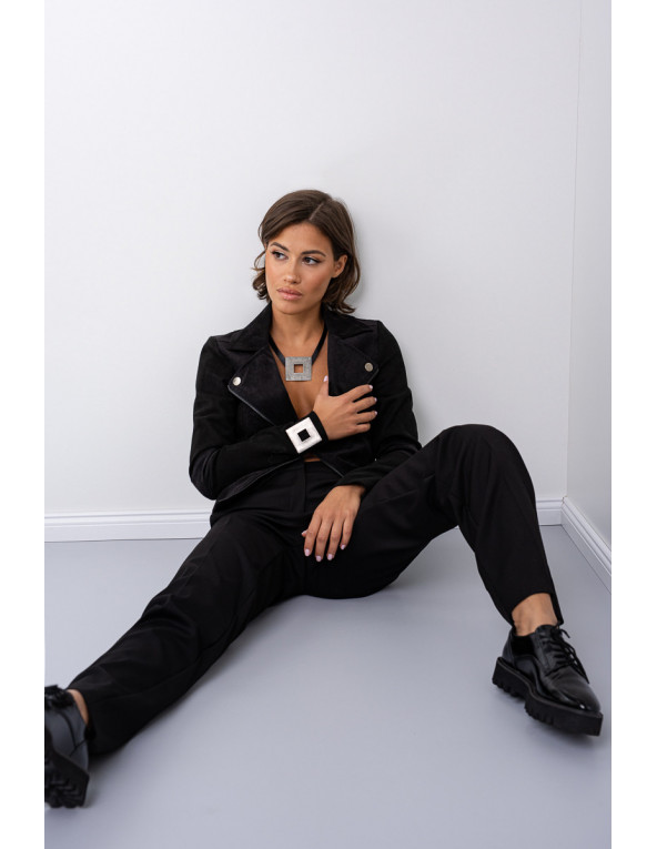 Leather necklace with large matte stainless steel element