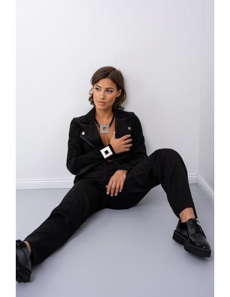 Leather necklace with large matte stainless steel element