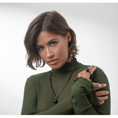 Delicate half sphere earrings in matte black stainless steel 2