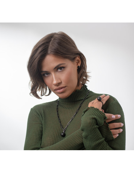 Black stainless steel choker with large links and decorative ball in matte finish