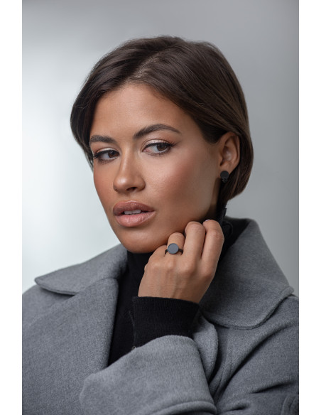 Matte black stainless steel ring with eye detail