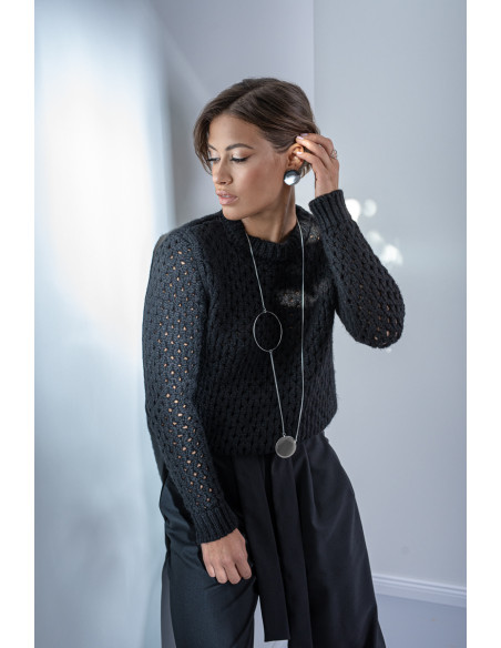 Long silver stainless steel necklace with geometric circles