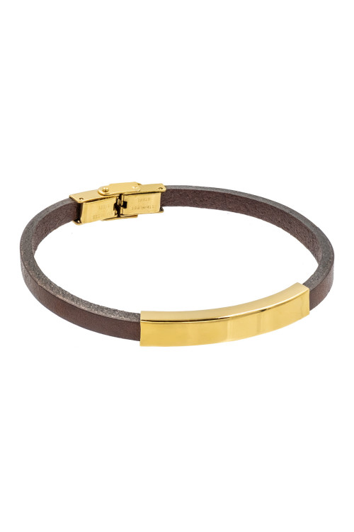 A delicate women's bracelet in brown natural leather with a gold stainless steel element.
