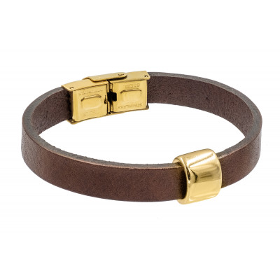 Brown leather bracelet with stainless steel accents