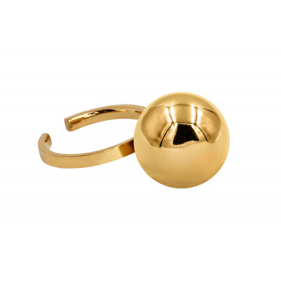 Gold stainless steel ring with large sphere