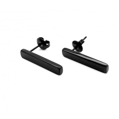 Rectangular shiny black stainless steel earrings