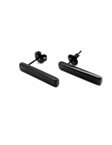 Rectangular shiny black stainless steel earrings