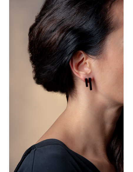 Rectangular shiny black stainless steel earrings