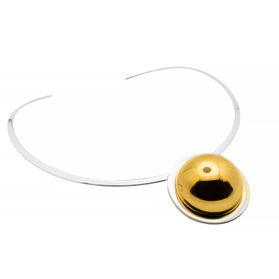Delicate stainless steel choker with a two-tone silver and gold pendant