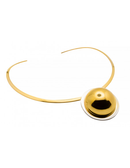Delicate gold stainless steel choker with pendant in two tones – silver and gold
