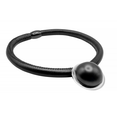 Black leather necklace with matte black stainless steel pendant