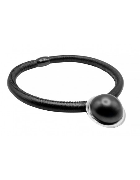 Black leather necklace with matte black stainless steel pendant