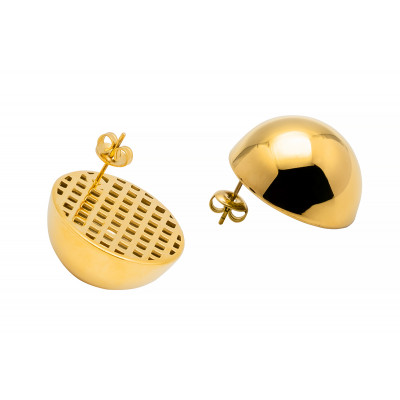 Golden stainless steel half-sphere stud earrings