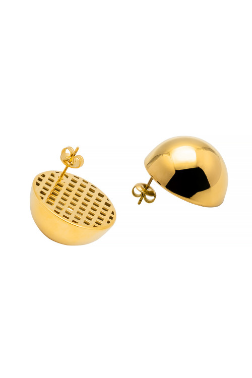 Golden stainless steel half-sphere stud earrings