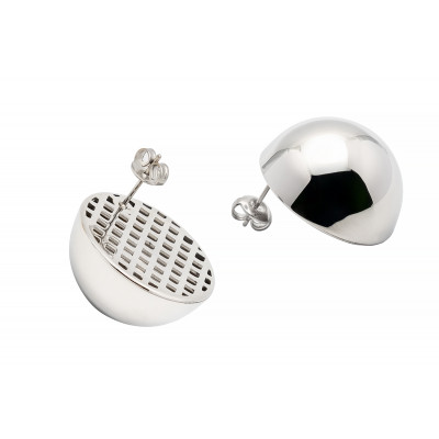 Silver stainless steel half-sphere stud earrings