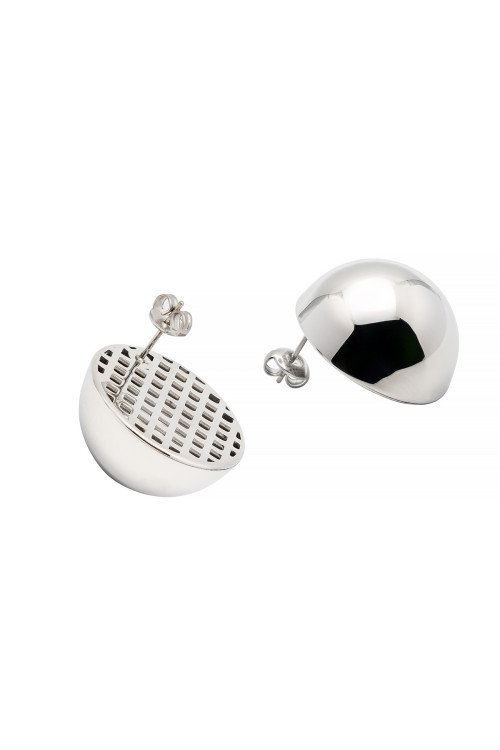 Silver stainless steel half-sphere stud earrings