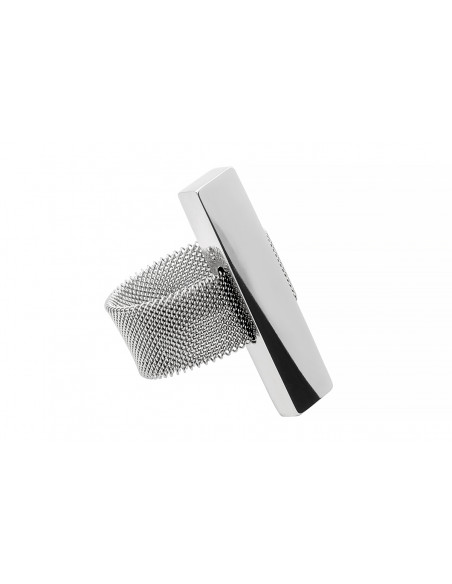 Silver stainless steel ring with fine steel mesh