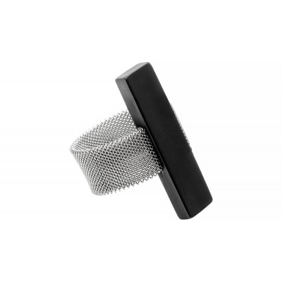 Black matte stainless steel ring with fine jewelry mesh