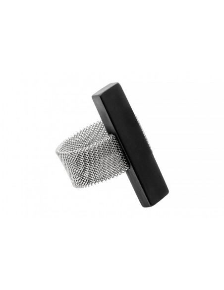 Black matte stainless steel ring with fine jewelry mesh