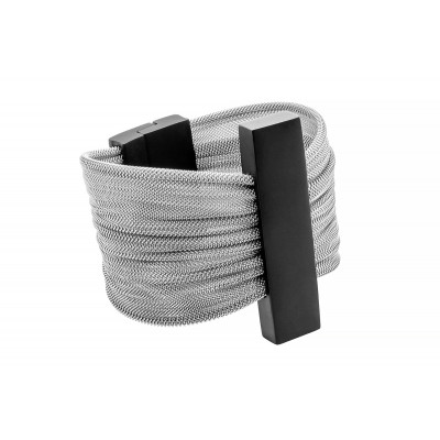 Bracelet made of steel mesh and black stainless steel with magnetic clasp