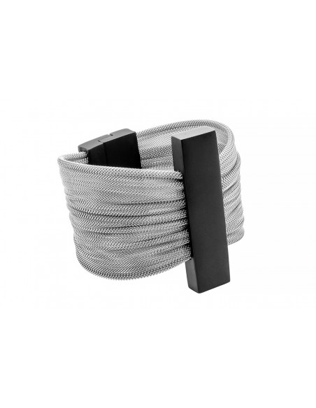Bracelet made of steel mesh and black stainless steel with magnetic clasp