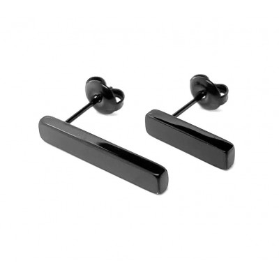 Asymmetric glossy black stainless-steel earrings, one 2 cm and one 1 cm