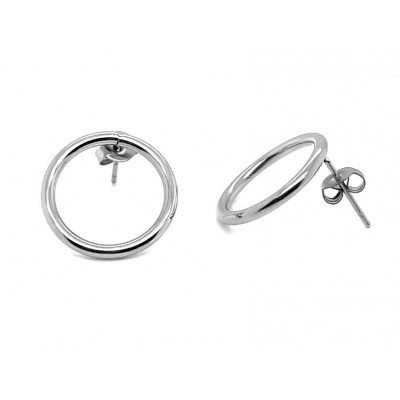 Delicate round silver stainless steel hoop earrings