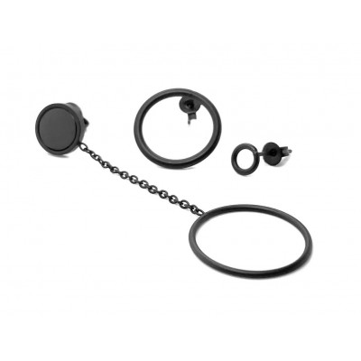 Set of 3 different matte black stainless steel earrings