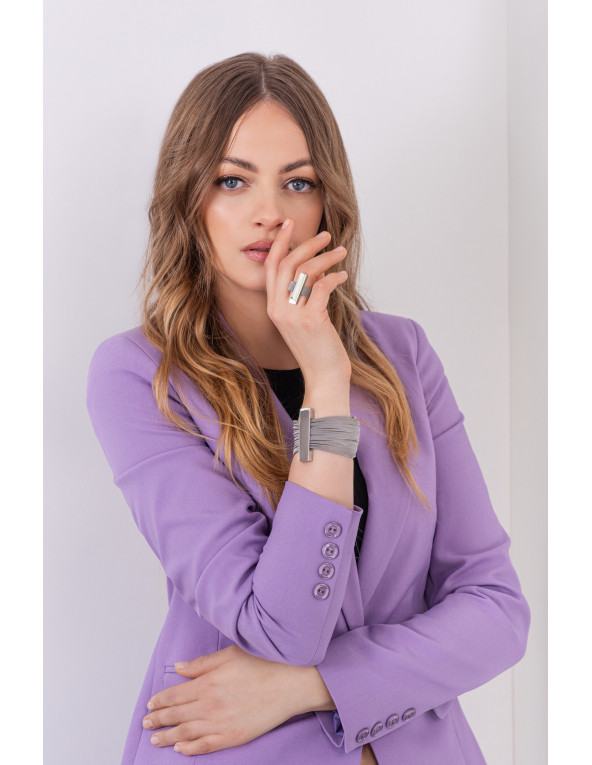 Silver stainless steel ring with fine steel mesh