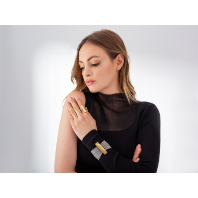 Gold stainless steel ring with silver steel mesh 2