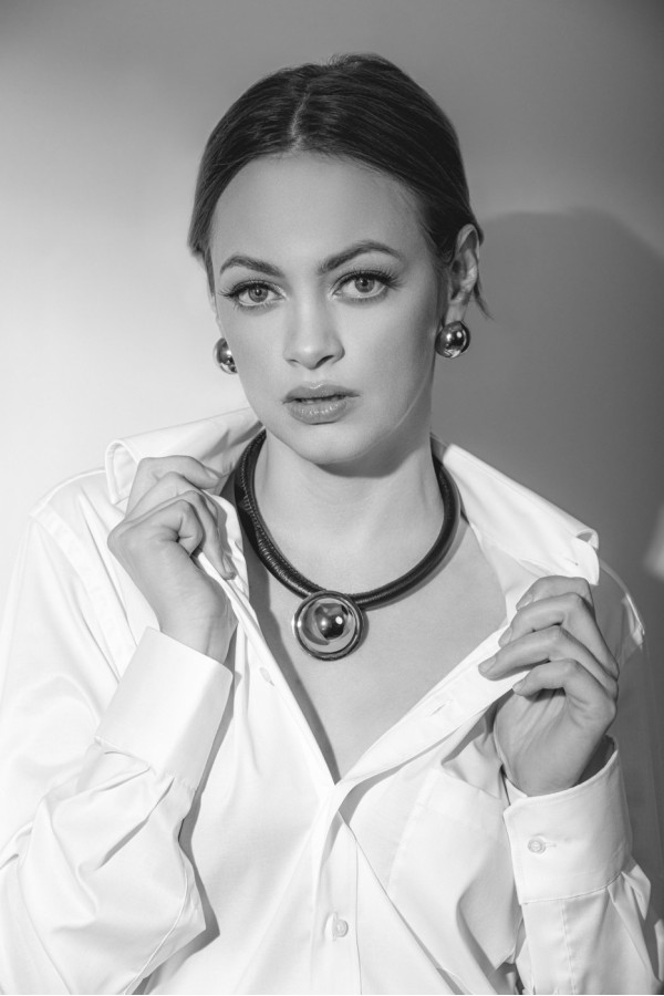 Black leather necklace with a shiny silver stainless steel pendant 2