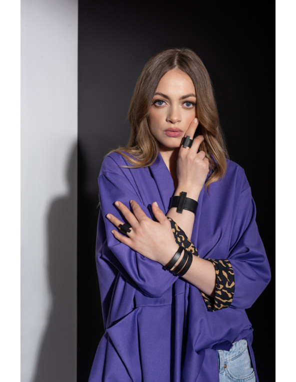 Women's black leather bracelet with matte stainless steel detail and watch clasp.