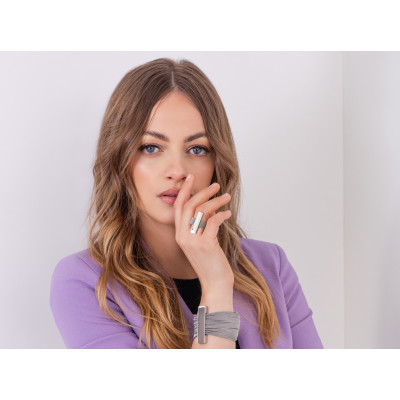 Silver stainless steel ring with fine steel mesh 2