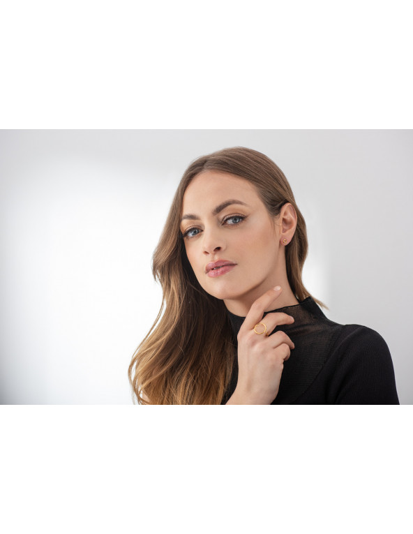 Delicate gold stainless steel hoop earrings on stud